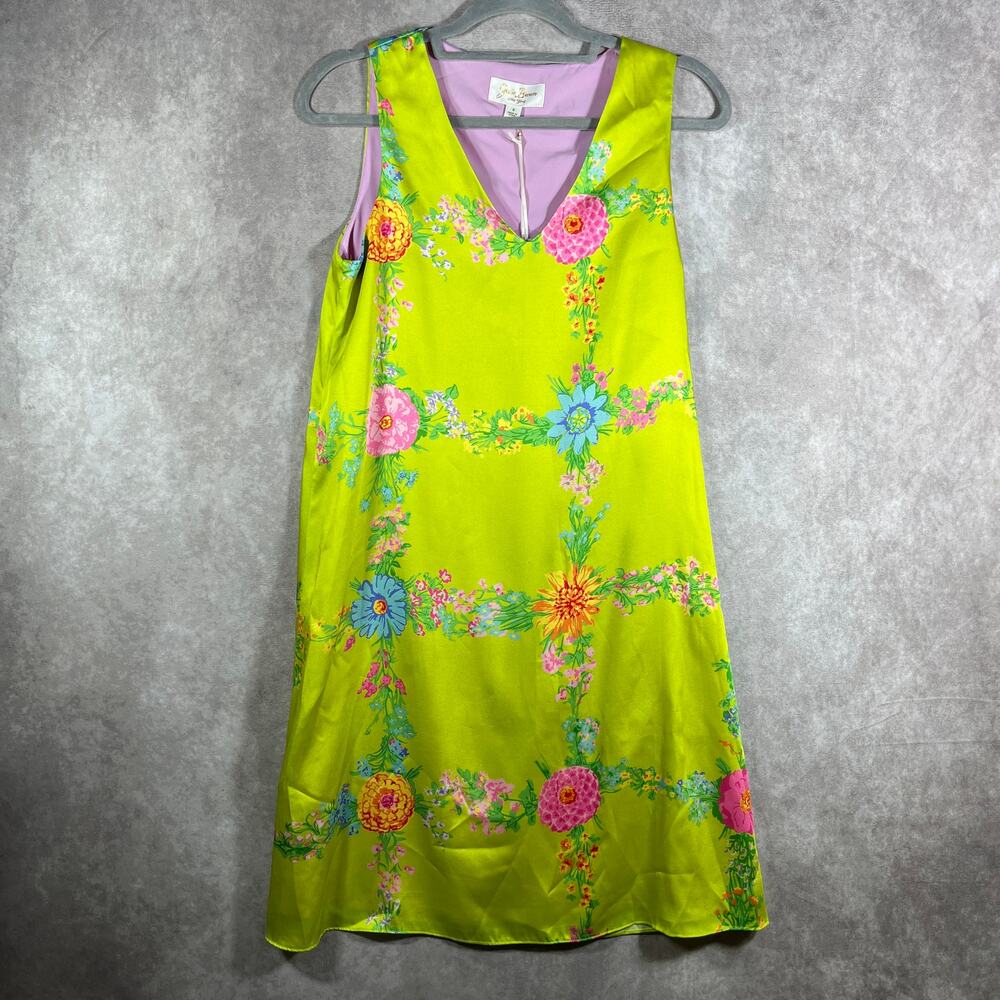 Julie Brown Aviana Dress Womens Size 4 Green Floral Satin Artsy Yacht Resort NEW